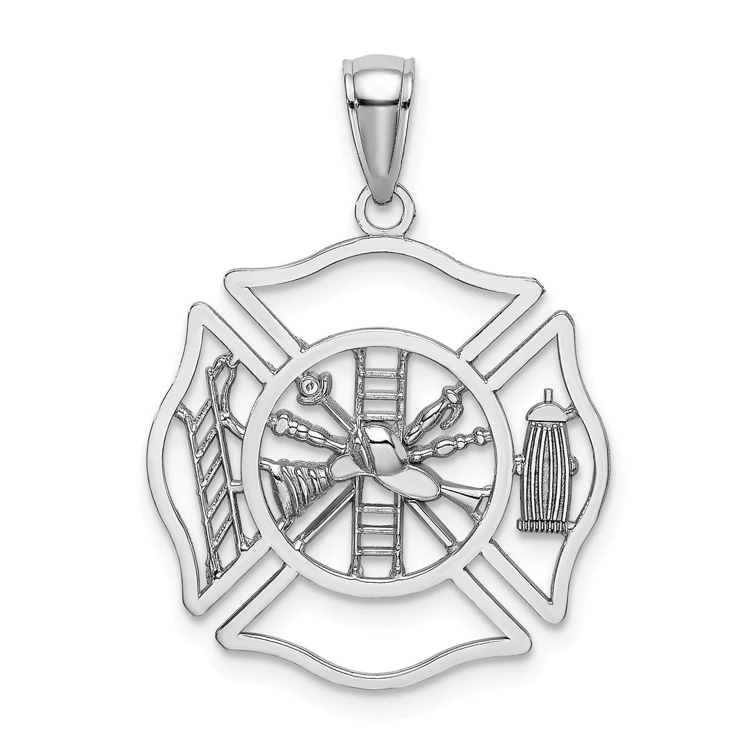Lovely Rita's Pendants & Charms 14k White Gold Fireman Shield Charm Pendant