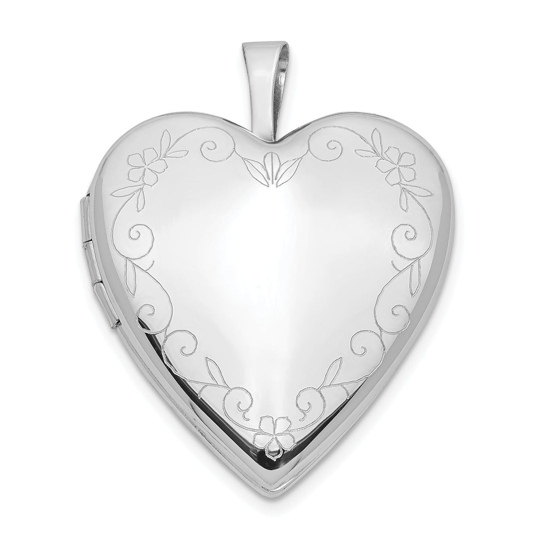 Lovely Rita's Pendants & Charms 14k White Gold Flower Vine Border Heart Locket