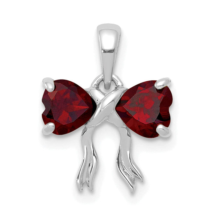 Lovely Rita's Pendants & Charms 14k White Gold Garnet Birthstone Bow Pendant