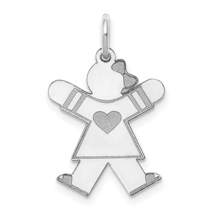 Lovely Rita's Pendants & Charms 14k White Gold Heart Girl With Bow Joy Charm