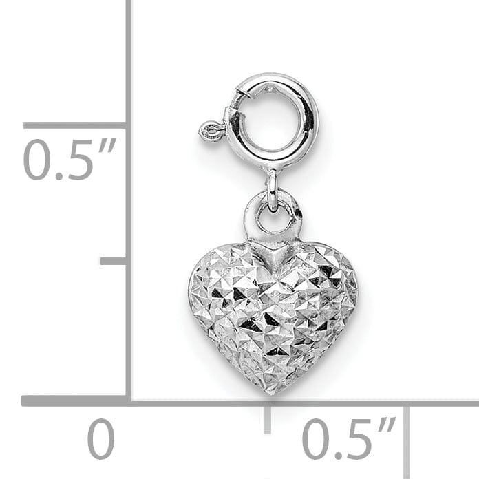Lovely Rita's Pendants & Charms 14K White Gold Hollow D.C Finish 3-D Heart Design Spring Ring Clasp Charm Pendant