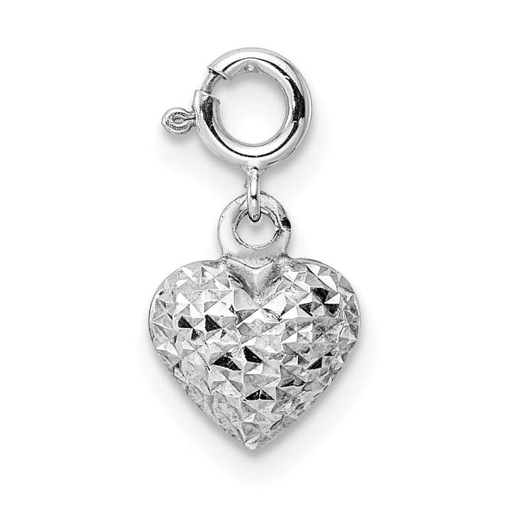 Lovely Rita's Pendants & Charms 14K White Gold Hollow D.C Finish 3-D Heart Design Spring Ring Clasp Charm Pendant