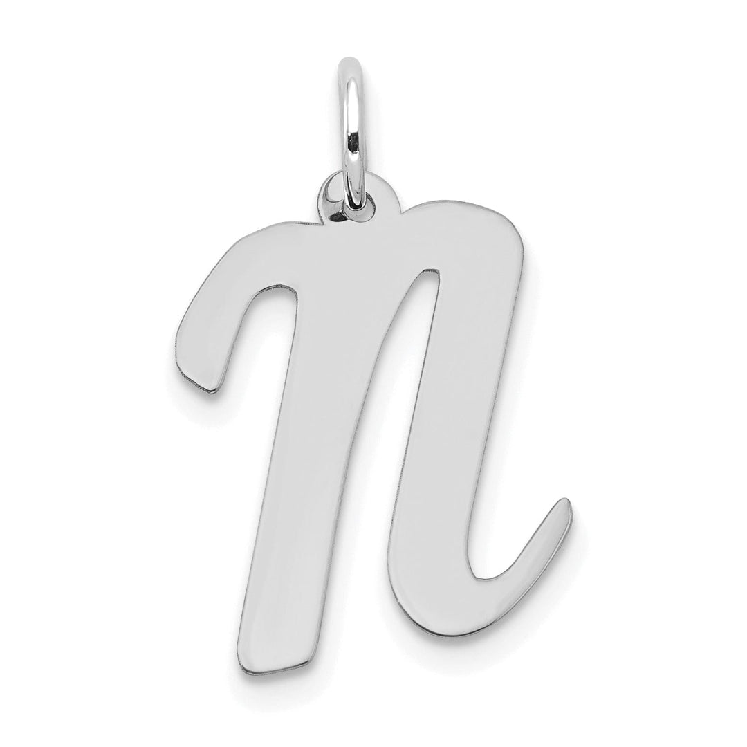Lovely Rita's Pendants & Charms 14K White Gold Large Size Fancy Script Design Letter N Initial Pendant