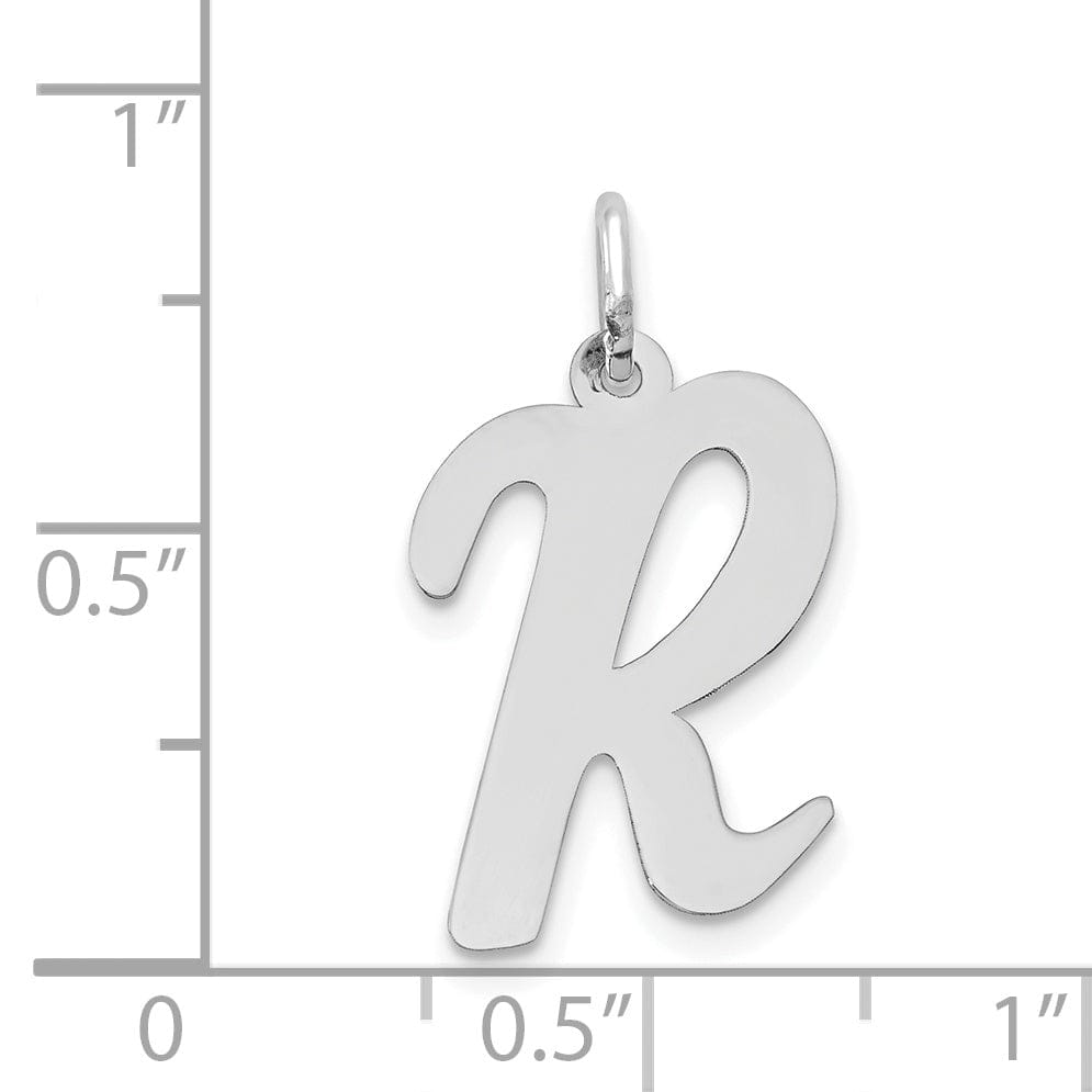 Lovely Rita's Pendants & Charms 14K White Gold Large Size Fancy Script Design Letter R Initial Pendant