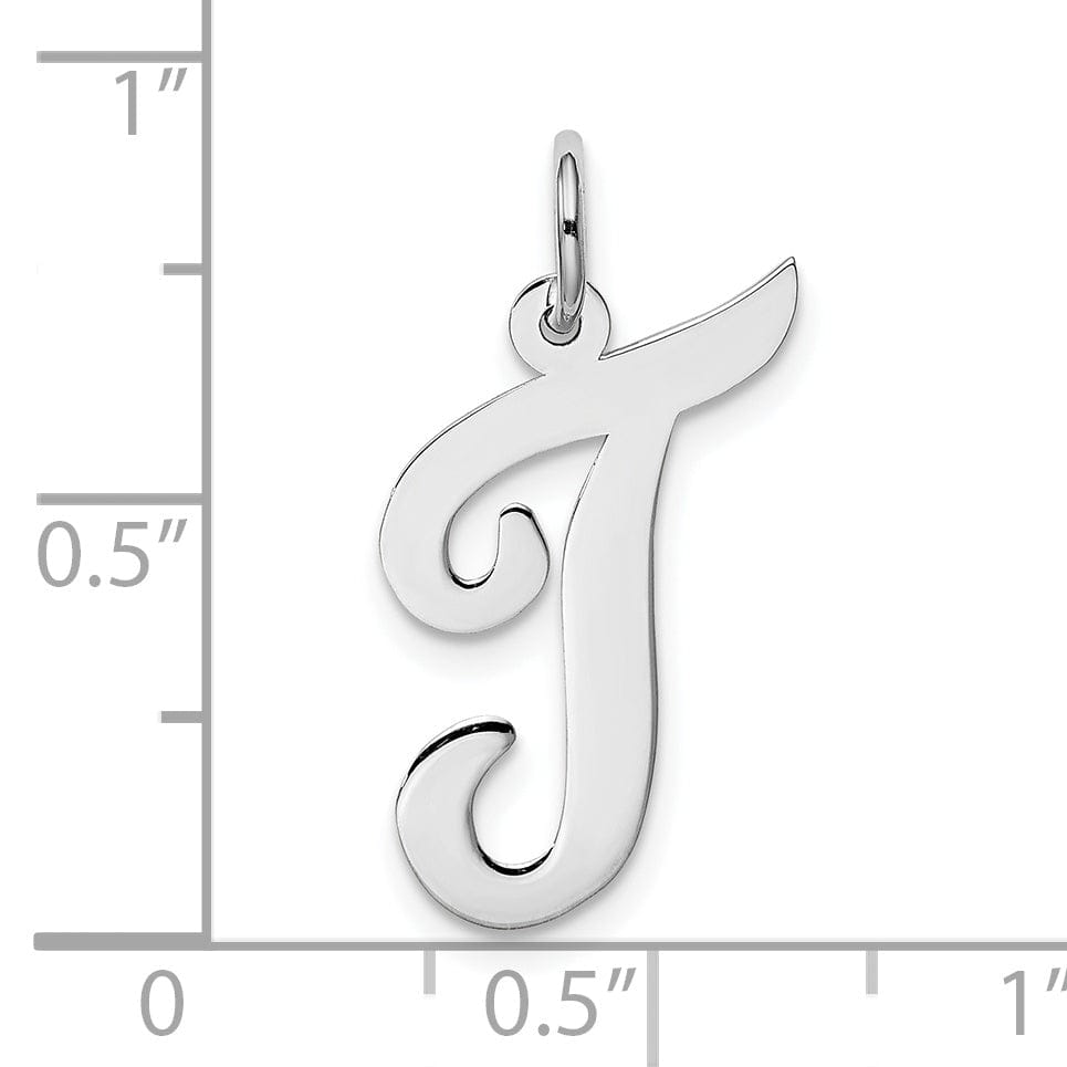 Lovely Rita's Pendants & Charms 14K White Gold Large Size Fancy Script Design Letter T Initial Pendant