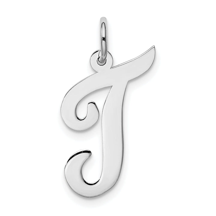 Lovely Rita's Pendants & Charms 14K White Gold Large Size Fancy Script Design Letter T Initial Pendant
