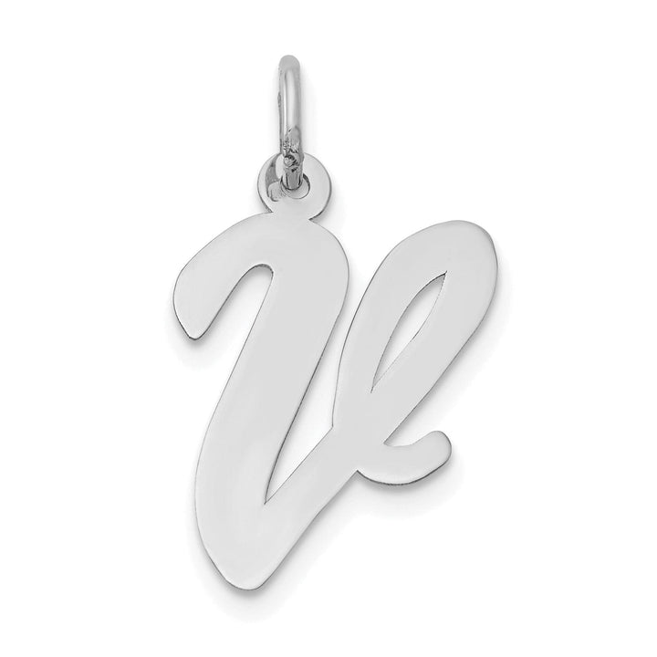 Lovely Rita's Pendants & Charms 14K White Gold Large Size Fancy Script Design Letter V Initial Pendant