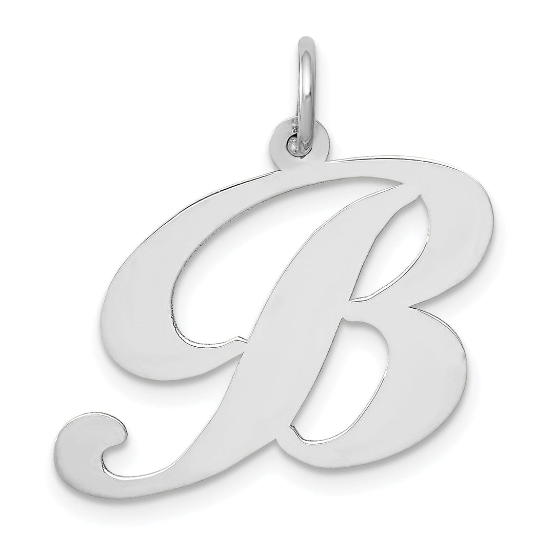 Lovely Rita's Pendants & Charms 14K White Gold Large Size Fancy Script Letter B Initial Charm Pendant