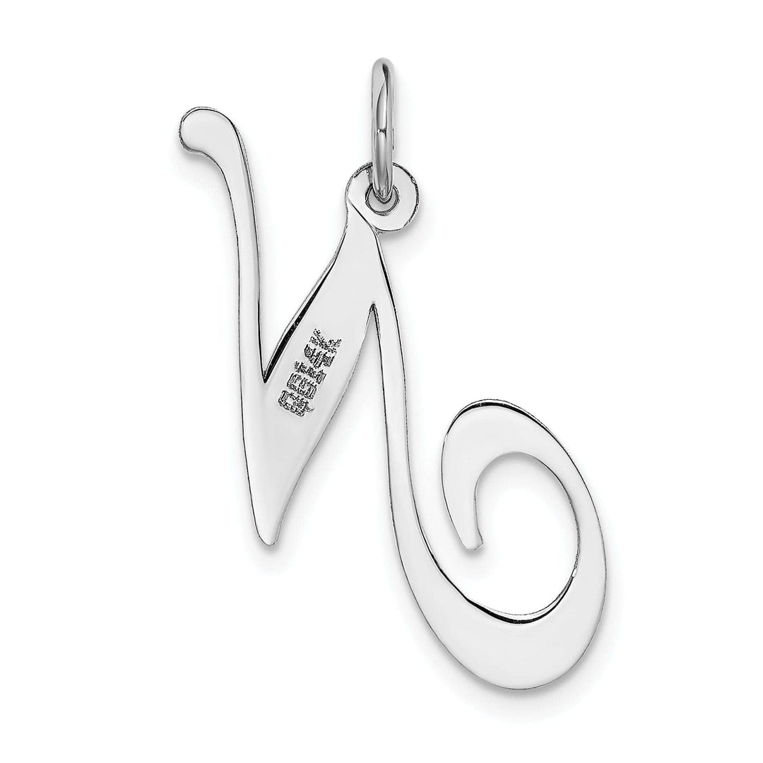 Lovely Rita's Pendants & Charms 14K White Gold Large Size Fancy Script Letter N Initial Charm Pendant