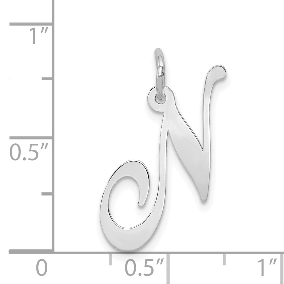 Lovely Rita's Pendants & Charms 14K White Gold Large Size Fancy Script Letter N Initial Charm Pendant