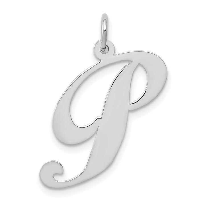 Lovely Rita's Pendants & Charms 14K White Gold Large Size Fancy Script Letter P Initial Charm Pendant