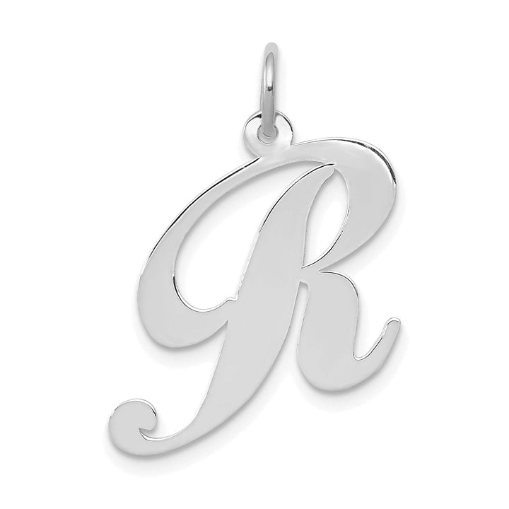 Lovely Rita's Pendants & Charms 14K White Gold Large Size Fancy Script Letter R Initial Charm Pendant