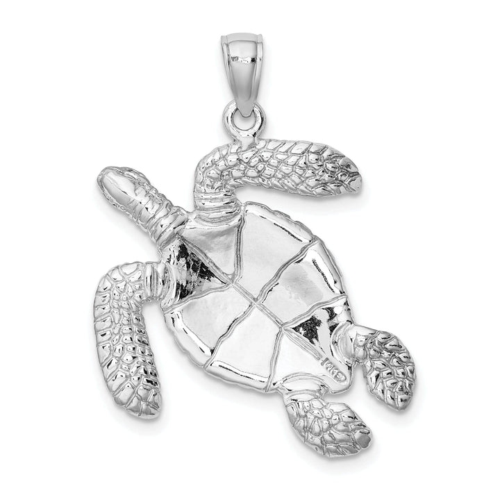 Lovely Rita's Pendants & Charms 14K White Gold Large Solid Casted Polished and Textured Finish Swimming Sea Turtle Charm Pendant