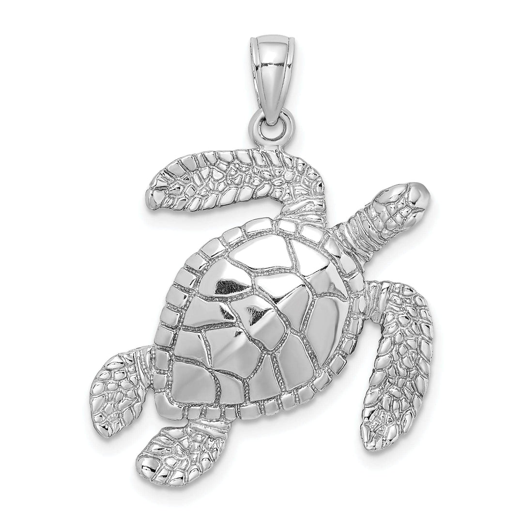 Lovely Rita's Pendants & Charms 14K White Gold Large Solid Casted Polished and Textured Finish Swimming Sea Turtle Charm Pendant