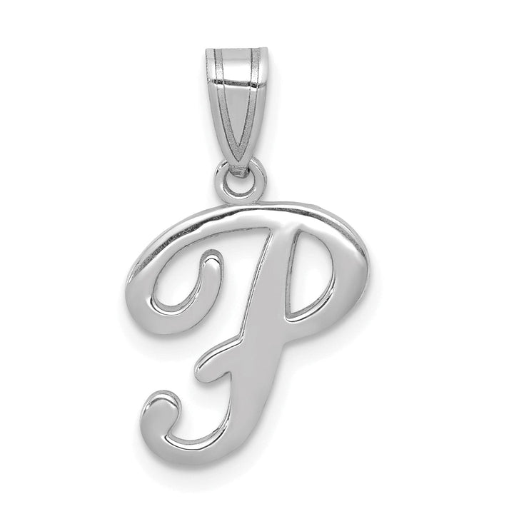 Lovely Rita's Pendants & Charms 14K White Gold Medium Size Script Design Letter P Initial Charm Pendant
