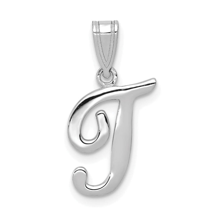 Lovely Rita's Pendants & Charms 14K White Gold Medium Size Script Design Letter T Initial Charm Pendant