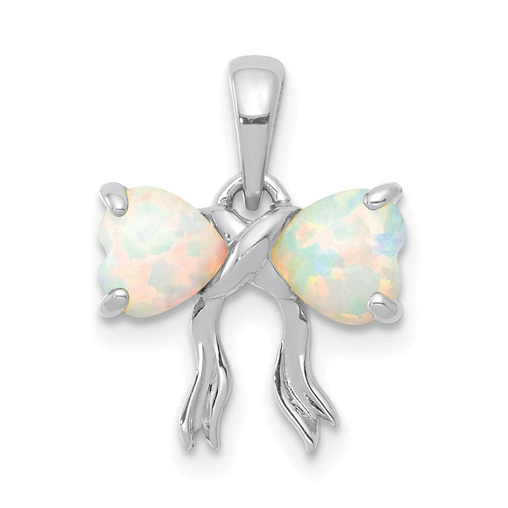 Lovely Rita's Pendants & Charms 14k White Gold Opal Birthstone Bow Pendant