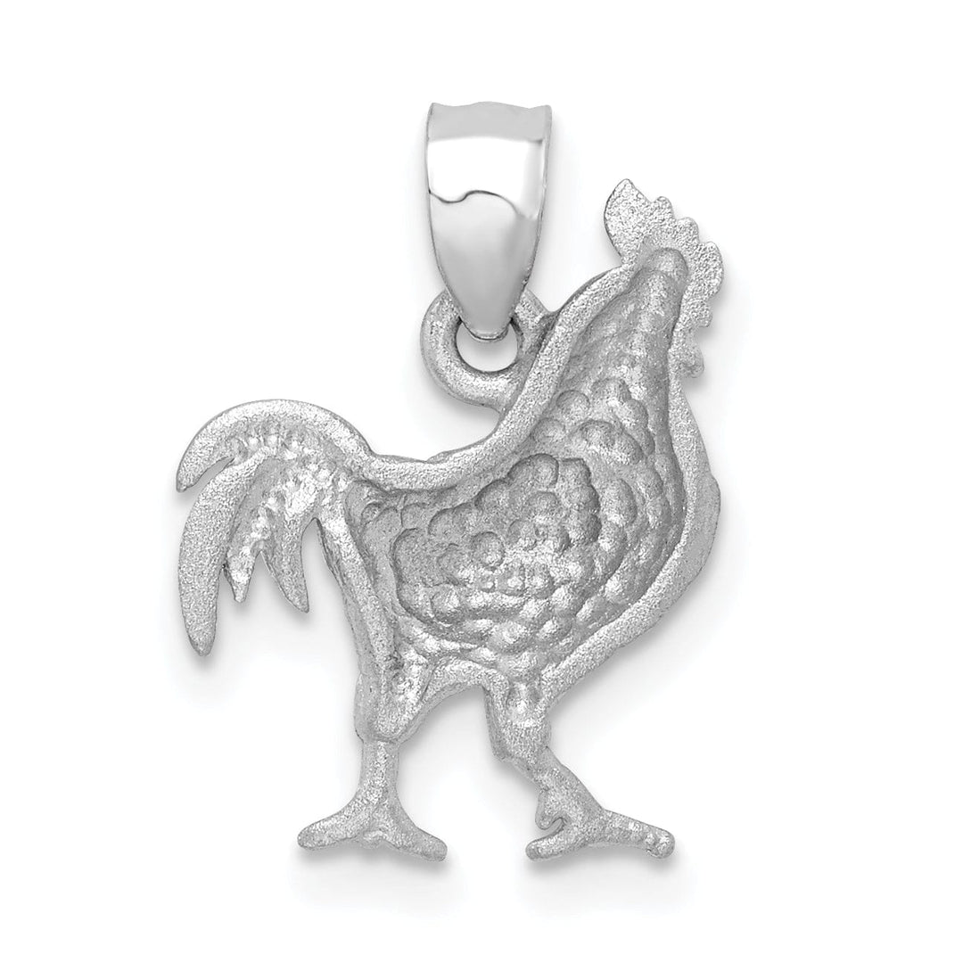 Lovely Rita's Pendants & Charms 14K White Gold Open Back Brushed Diamond Cut Finish Solid Rooster Charm Pendant