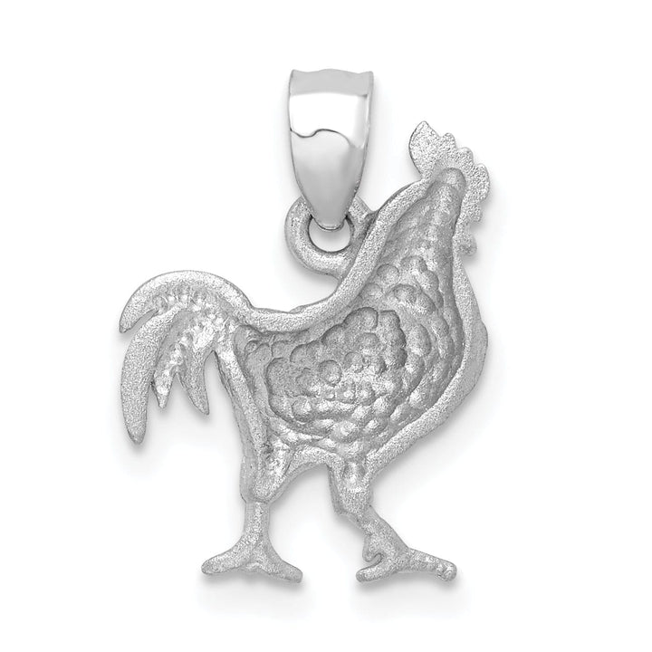 Lovely Rita's Pendants & Charms 14K White Gold Open Back Brushed Diamond Cut Finish Solid Rooster Charm Pendant
