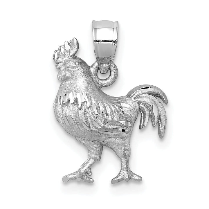 Lovely Rita's Pendants & Charms 14K White Gold Open Back Brushed Diamond Cut Finish Solid Rooster Charm Pendant
