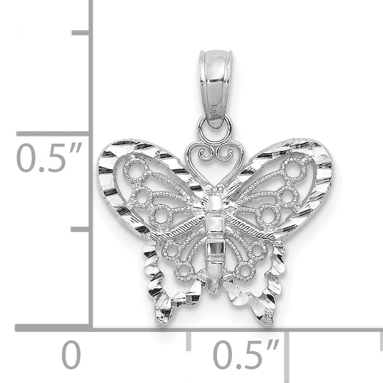 Lovely Rita's Pendants & Charms 14K White Gold Open Back Casted Solid Polished Finish Diamond-cut Butterfly Charm Pendant