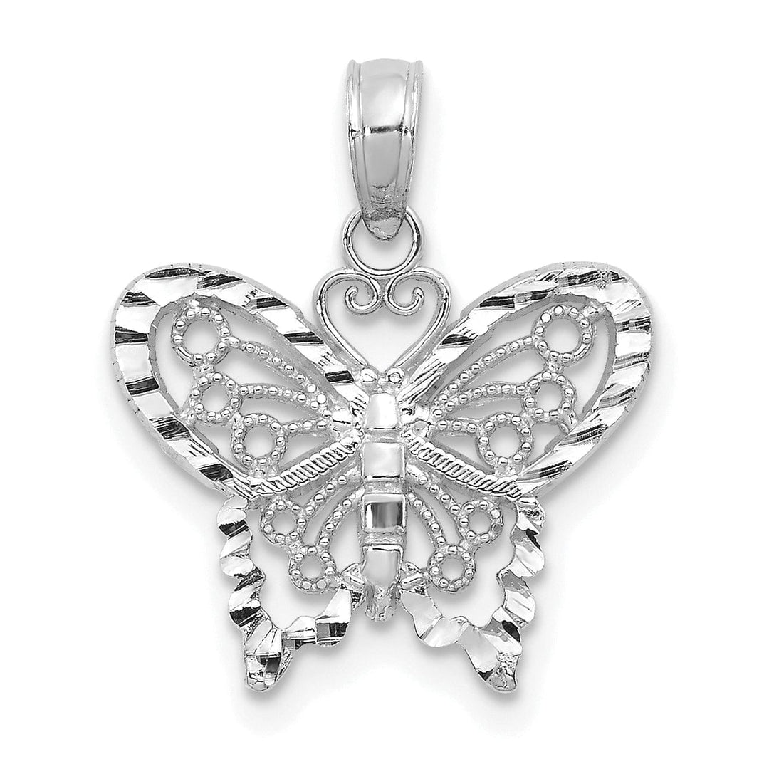 Lovely Rita's Pendants & Charms 14K White Gold Open Back Casted Solid Polished Finish Diamond-cut Butterfly Charm Pendant