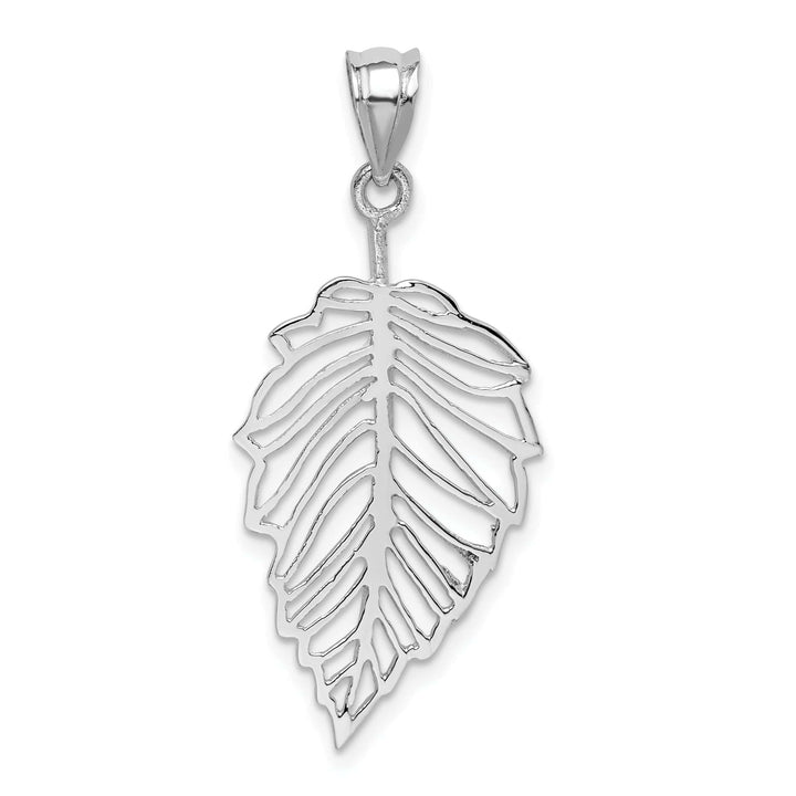 Lovely Rita's Pendants & Charms 14K White Gold Open Back Casted Solid Polished Finish Leaf Charm Pendant