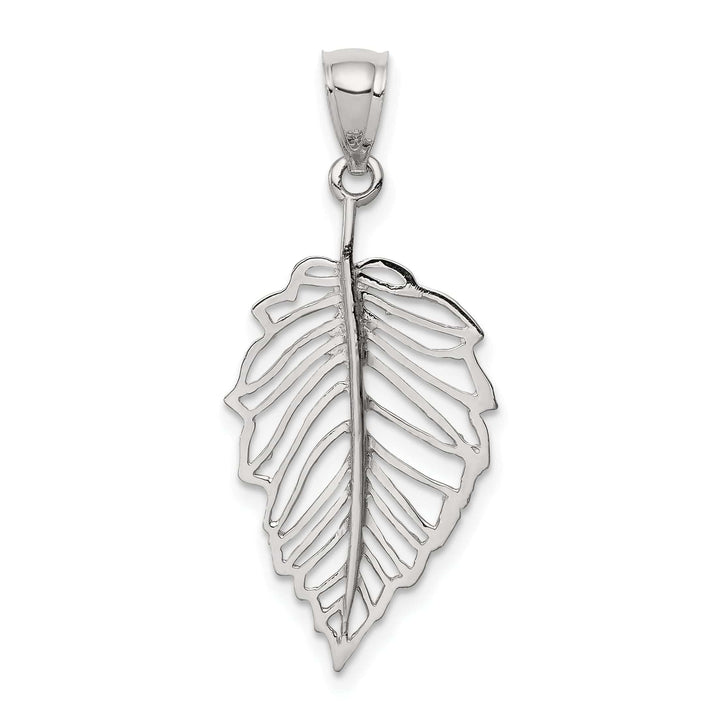Lovely Rita's Pendants & Charms 14K White Gold Open Back Casted Solid Polished Finish Leaf Charm Pendant