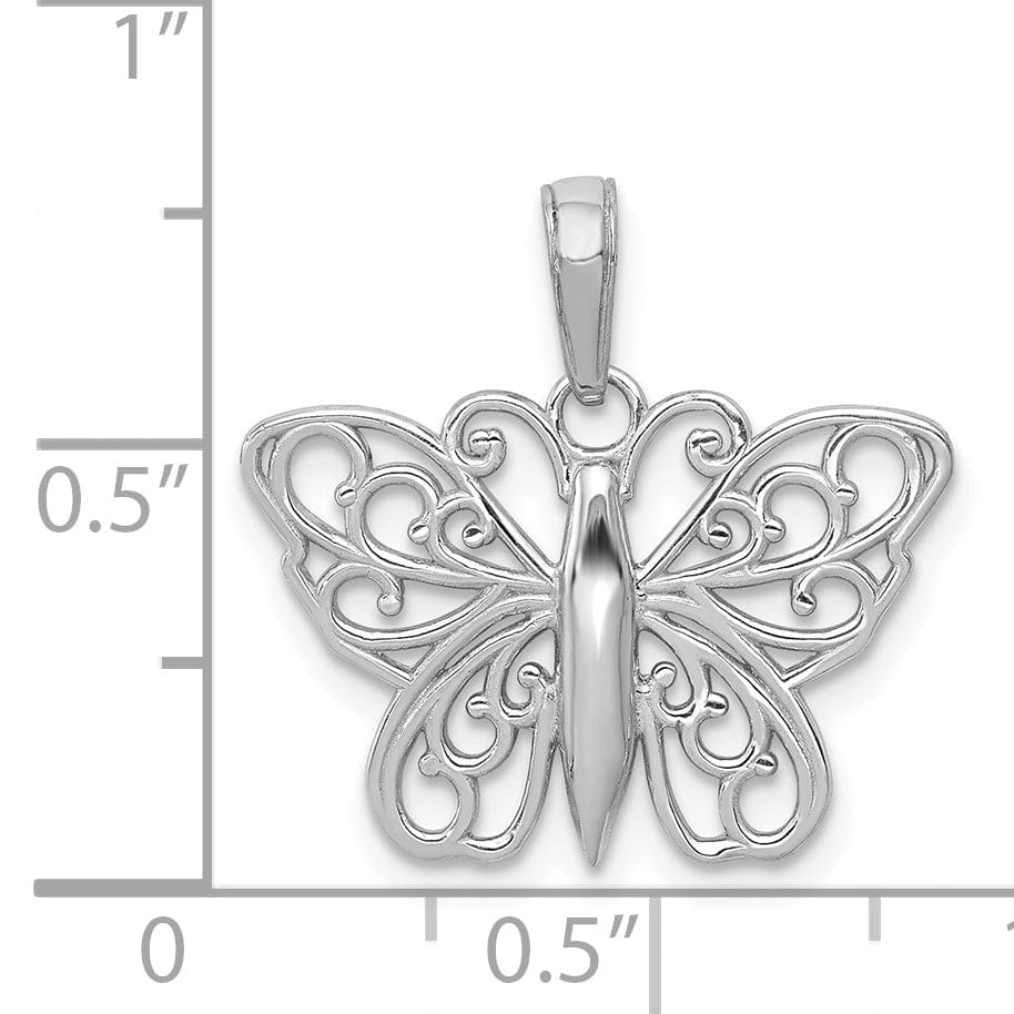 Lovely Rita's Pendants & Charms 14K White Gold Open Back Filigree Solid Polished Finish Filigree Butterfly Charm Pendant