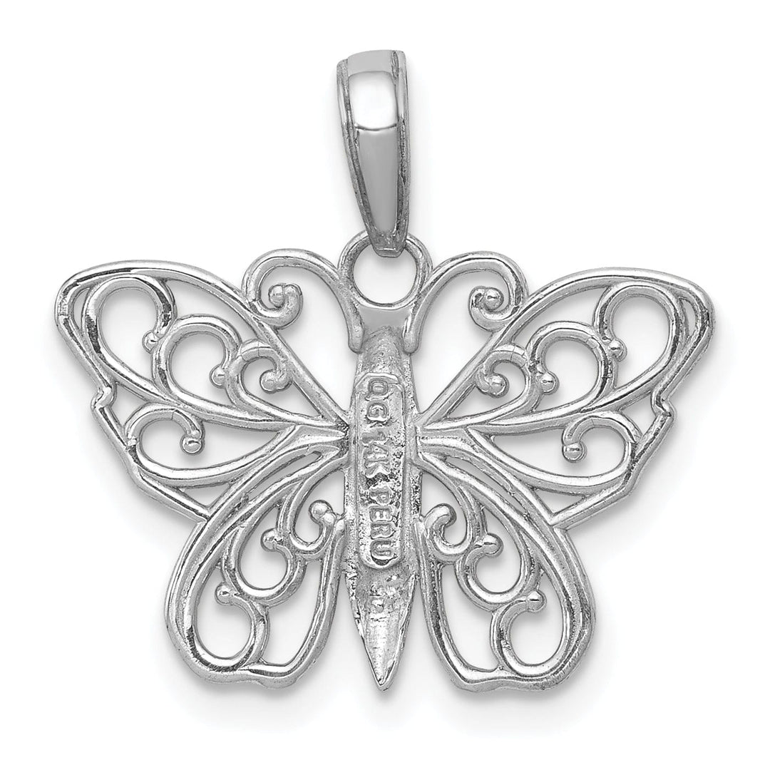 Lovely Rita's Pendants & Charms 14K White Gold Open Back Filigree Solid Polished Finish Filigree Butterfly Charm Pendant