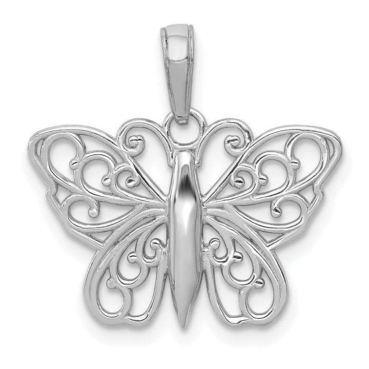 Lovely Rita's Pendants & Charms 14K White Gold Open Back Filigree Solid Polished Finish Filigree Butterfly Charm Pendant