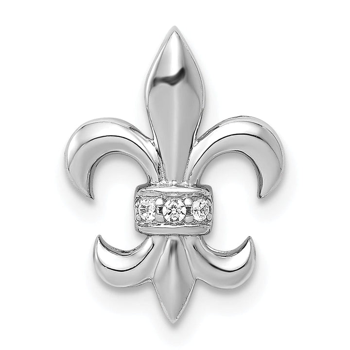 Lovely Rita's Pendants & Charms 14k White Gold Open Back Polished Finish 0.02CT. Diamond Fleur De Lis Design Chain Slide will not fit Omega Chain