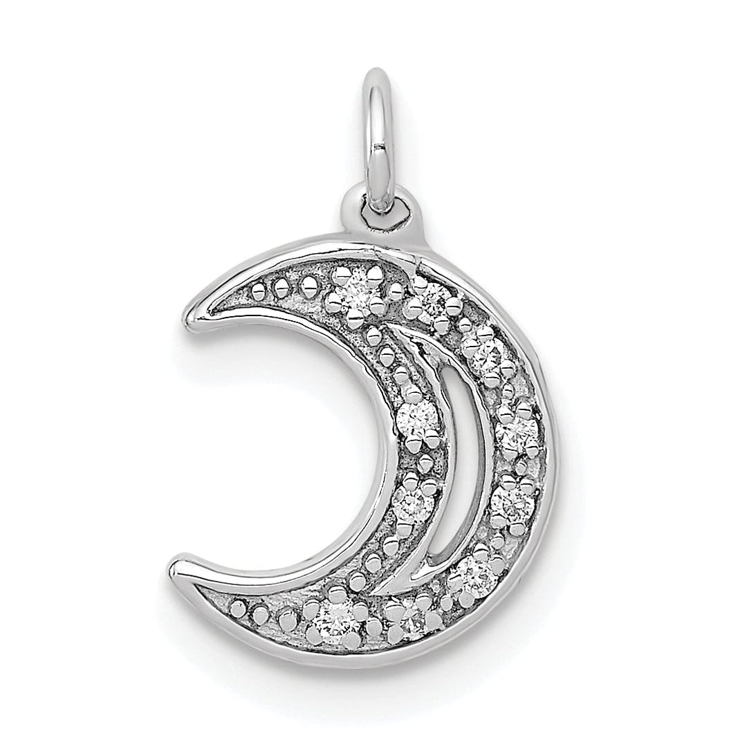 Lovely Rita's Pendants & Charms 14k White Gold Open Back Polished Finish 0.05-CT Diamond Moon Charm Design Pendant