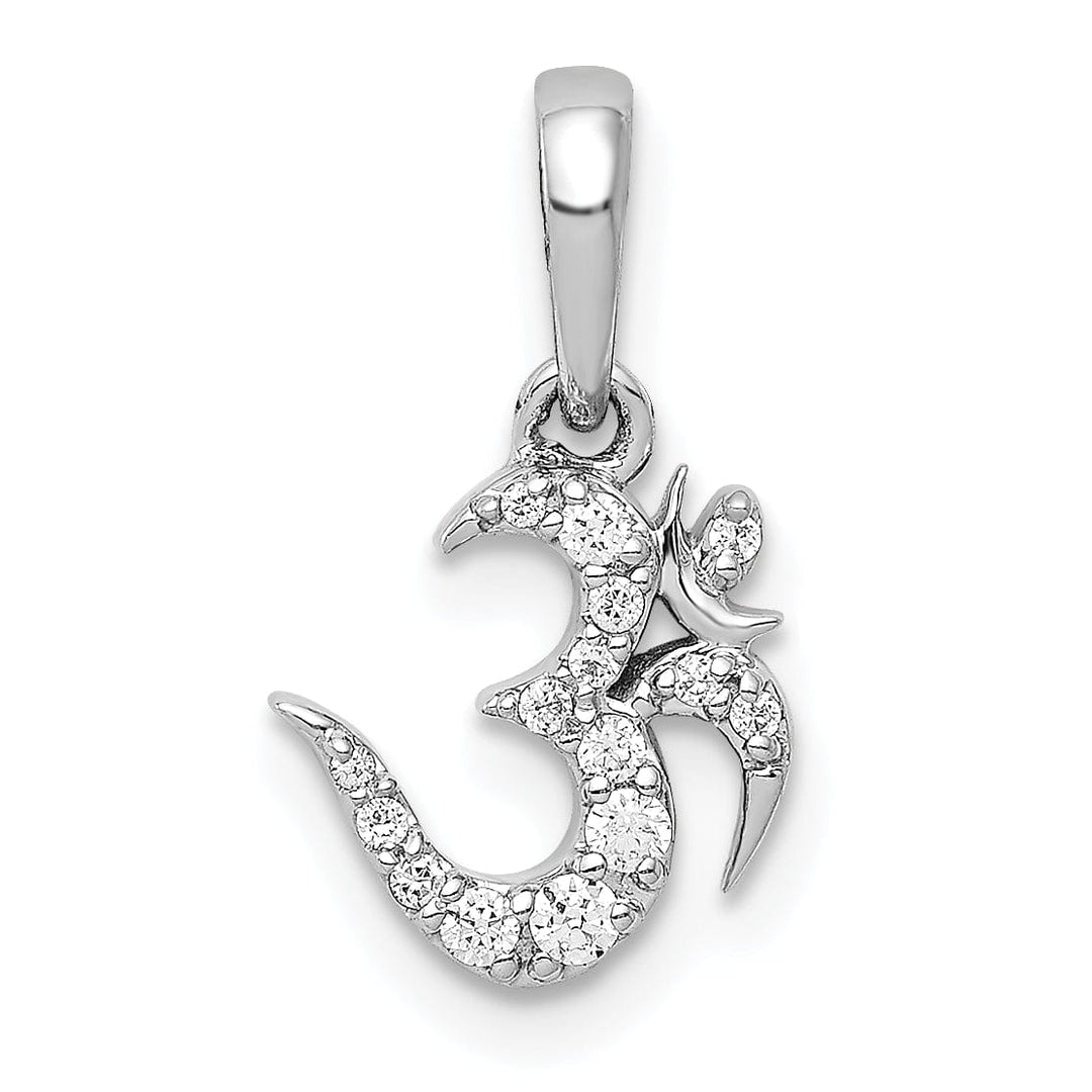 Lovely Rita's Pendants & Charms 14k White Gold Open Back Polished Finish 0.106-CT Diamond Om Symbol Design Chain Slide Pendant