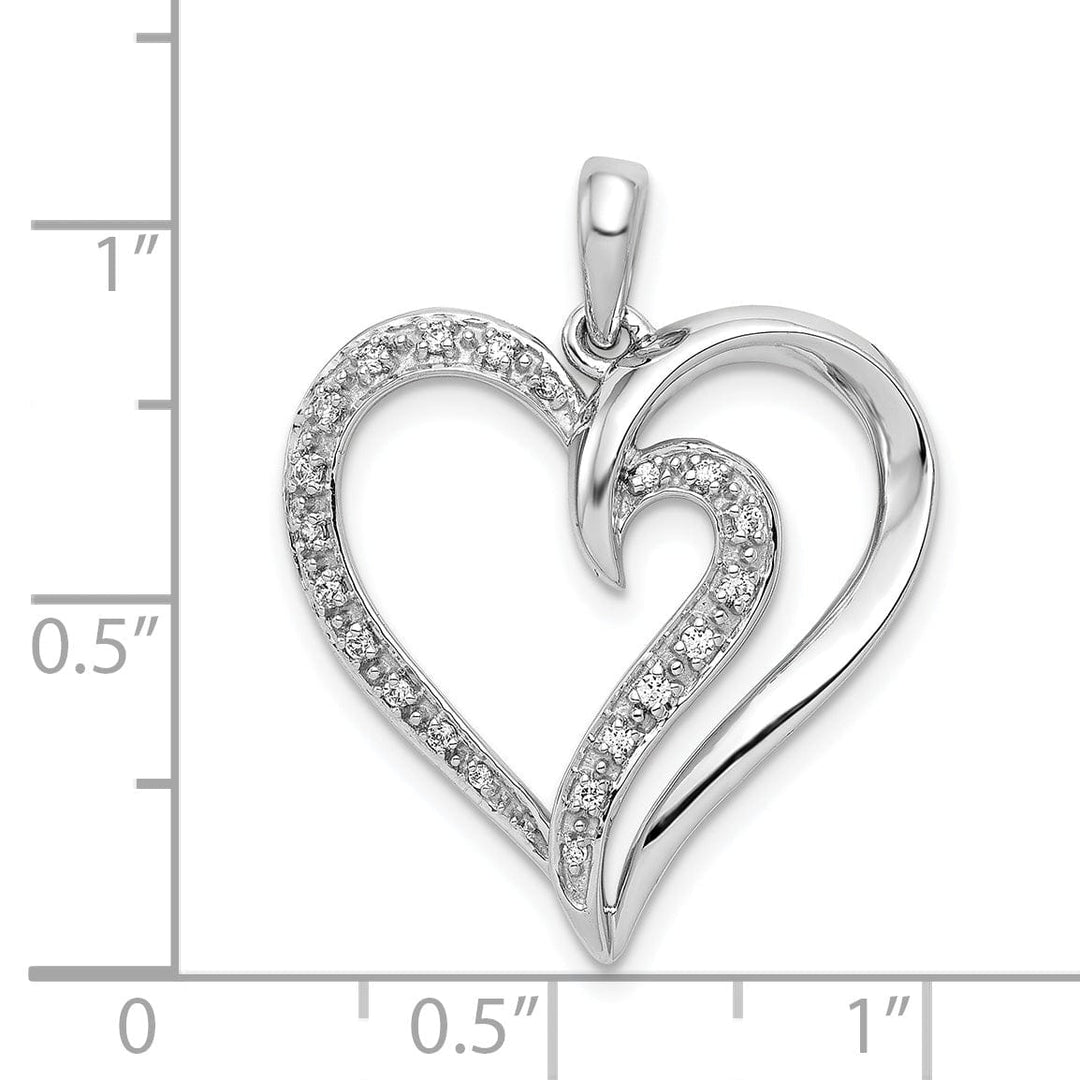 Lovely Rita's Pendants & Charms 14k White Gold Open Back Polished Finish 0.11-Ct Diamond with Fancy Swirl Design Heart Charm Pendant