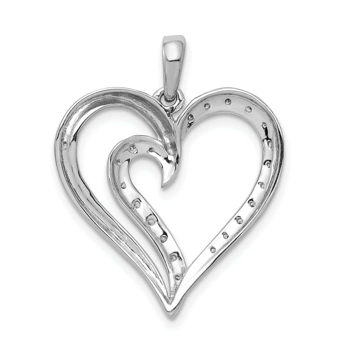 Lovely Rita's Pendants & Charms 14k White Gold Open Back Polished Finish 0.11-Ct Diamond with Fancy Swirl Design Heart Charm Pendant