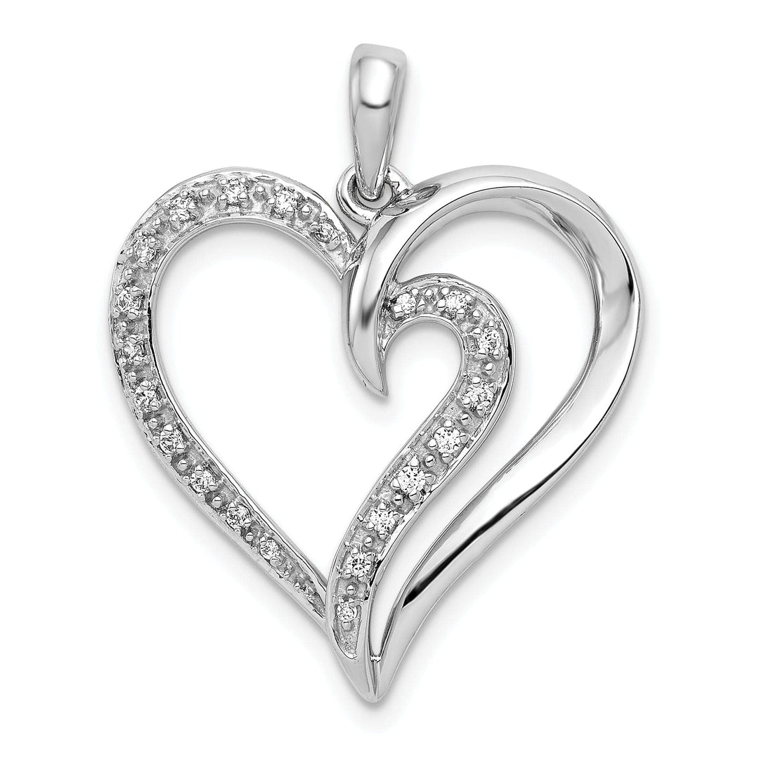 Lovely Rita's Pendants & Charms 14k White Gold Open Back Polished Finish 0.11-Ct Diamond with Fancy Swirl Design Heart Charm Pendant