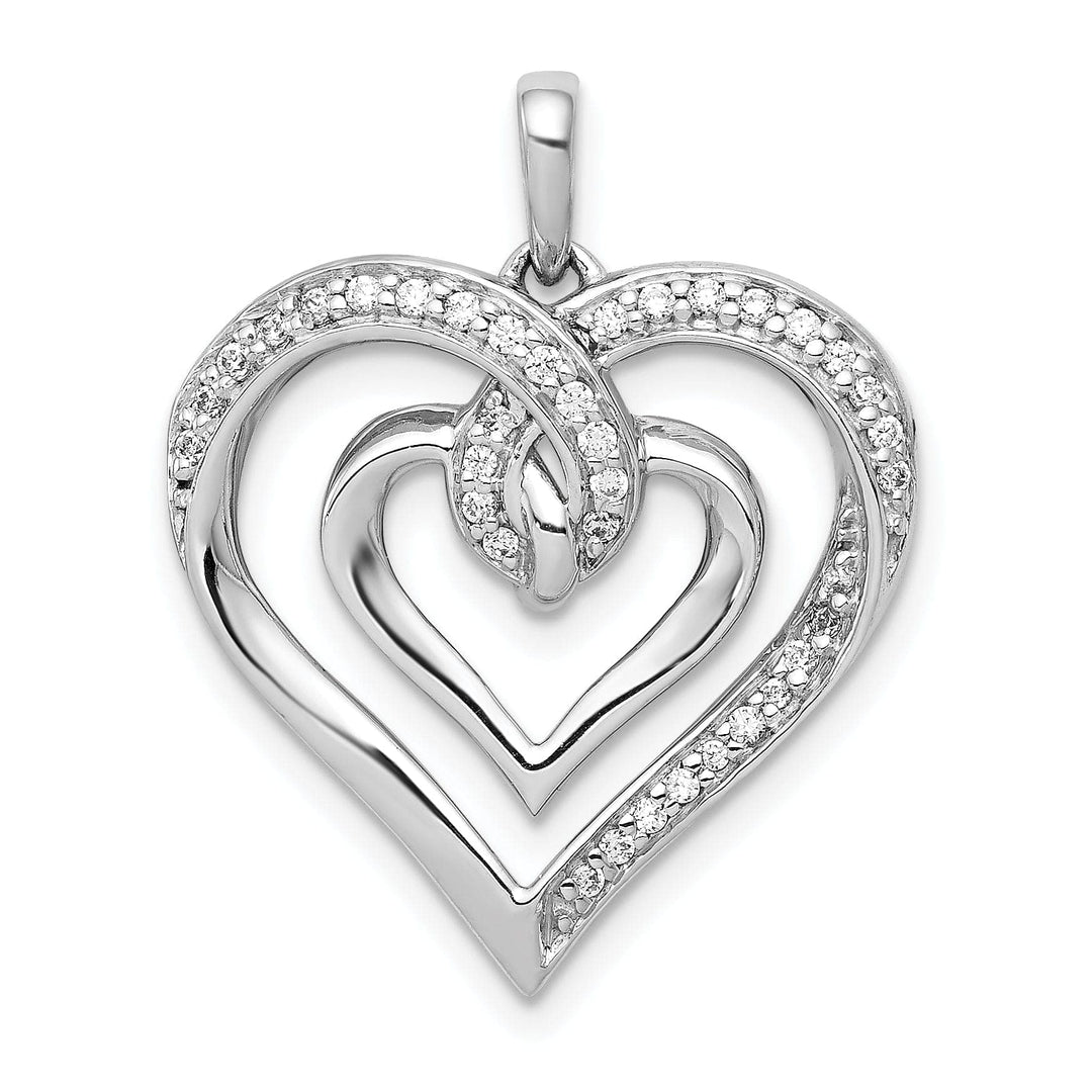 Lovely Rita's Pendants & Charms 14k White Gold Open Back Polished Finish 0.16-CT Diamond Entwined Heart in Heart Loop Design Charm Pendant