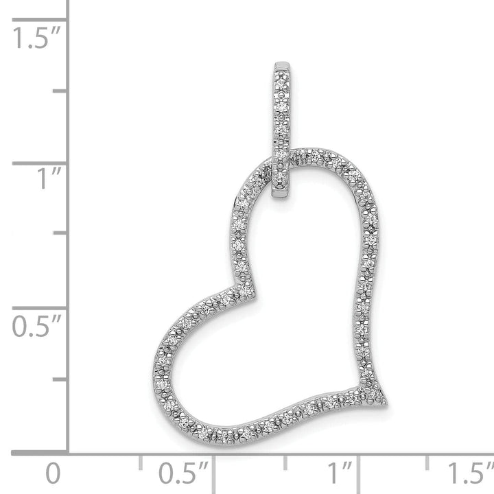 Lovely Rita's Pendants & Charms 14k White Gold Open Back Polished Finish 0.16-CT Diamond Slanted Shape Heart Design with Fancy Bail Charm Pendant