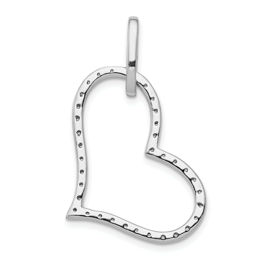 Lovely Rita's Pendants & Charms 14k White Gold Open Back Polished Finish 0.16-CT Diamond Slanted Shape Heart Design with Fancy Bail Charm Pendant