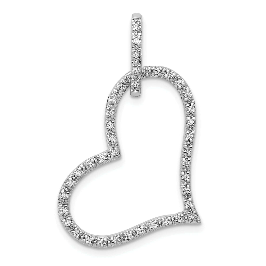 Lovely Rita's Pendants & Charms 14k White Gold Open Back Polished Finish 0.16-CT Diamond Slanted Shape Heart Design with Fancy Bail Charm Pendant