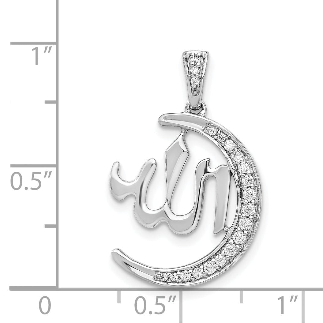 Lovely Rita's Pendants & Charms 14k White Gold Open Back Polished Finish 0.164Ct Diamond Allah, Star and Crescent Charm Pendant