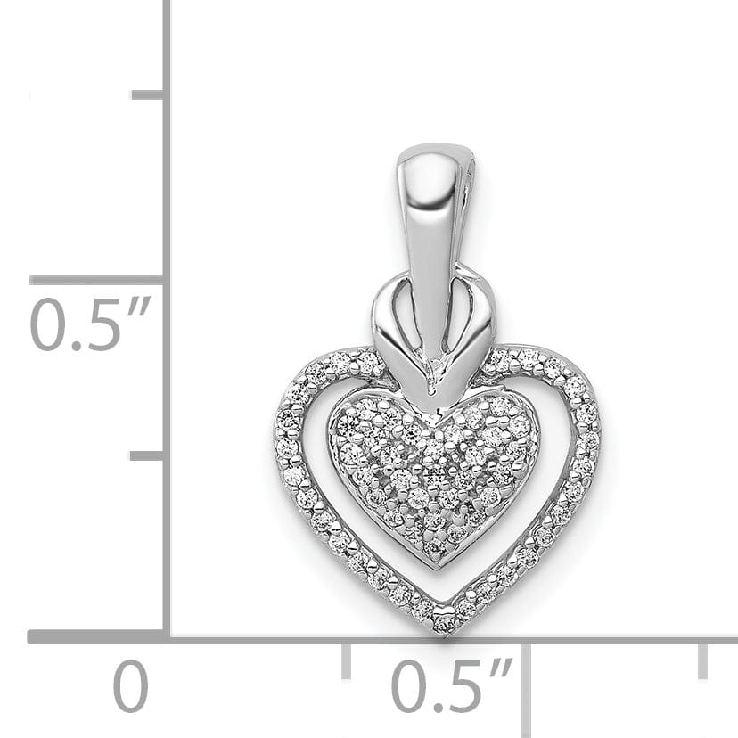 Lovely Rita's Pendants & Charms 14k White Gold Open Back Polished Finish 0.177-CT Diamond Fancy Double Heart Design Chain Slide Pendant