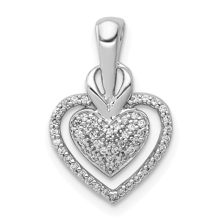 Lovely Rita's Pendants & Charms 14k White Gold Open Back Polished Finish 0.177-CT Diamond Fancy Double Heart Design Chain Slide Pendant