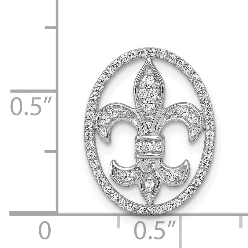 Lovely Rita's Pendants & Charms 14k White Gold Open Back Polished Finish 0.196CT. Diamond Fleur De Lis Oval Shape Design Chain Slide will not fit Omega Chain