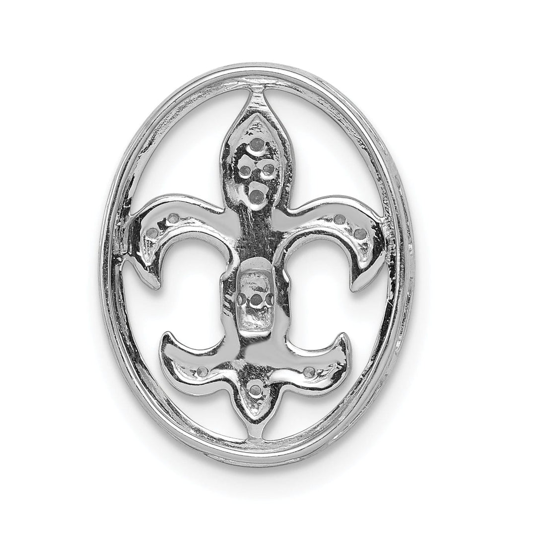 Lovely Rita's Pendants & Charms 14k White Gold Open Back Polished Finish 0.196CT. Diamond Fleur De Lis Oval Shape Design Chain Slide will not fit Omega Chain