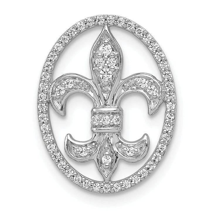Lovely Rita's Pendants & Charms 14k White Gold Open Back Polished Finish 0.196CT. Diamond Fleur De Lis Oval Shape Design Chain Slide will not fit Omega Chain