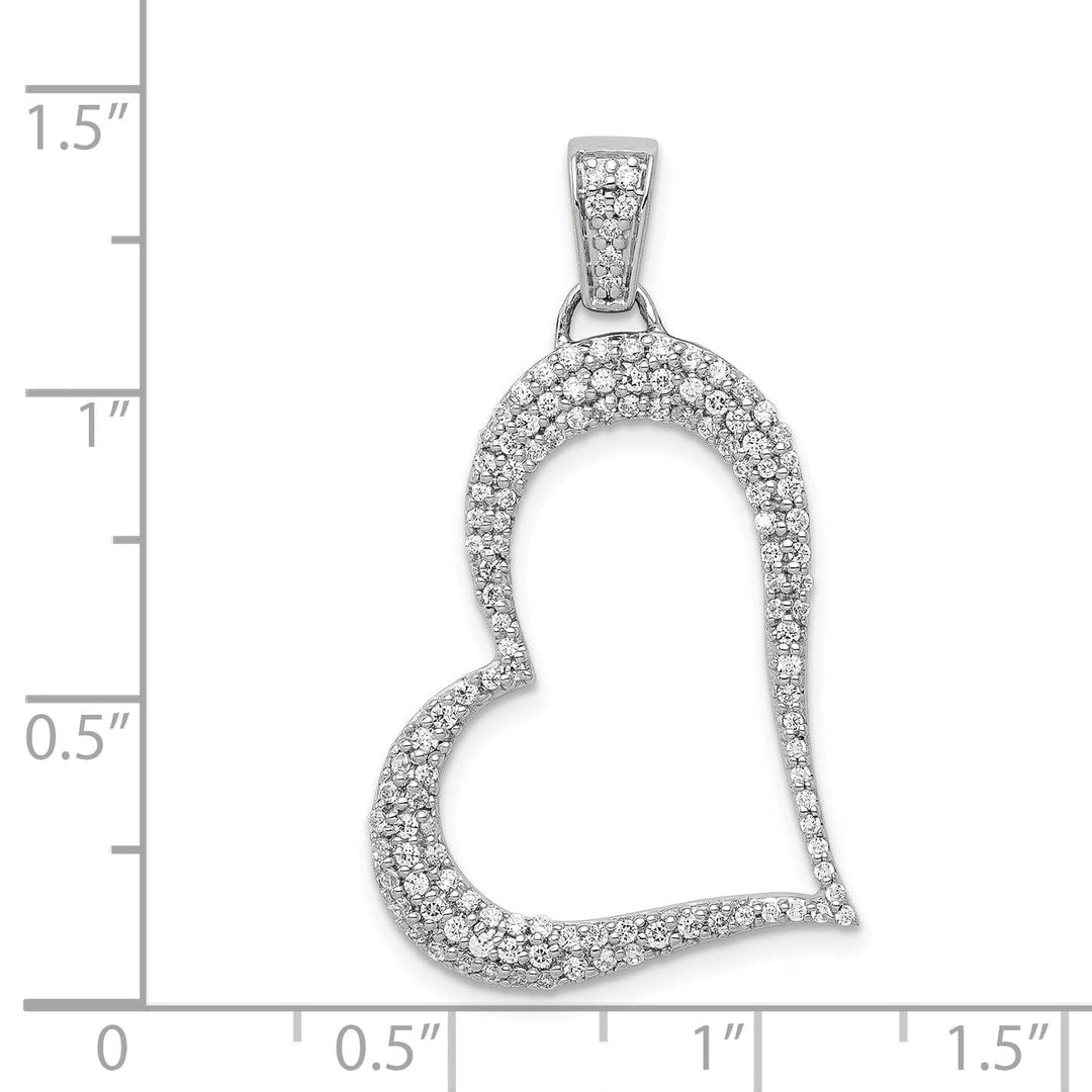 Lovely Rita's Pendants & Charms 14k White Gold Open Back Polished Finish 0.511-CT Diamond with Slanted Heart Fancy Design Charm Pendant