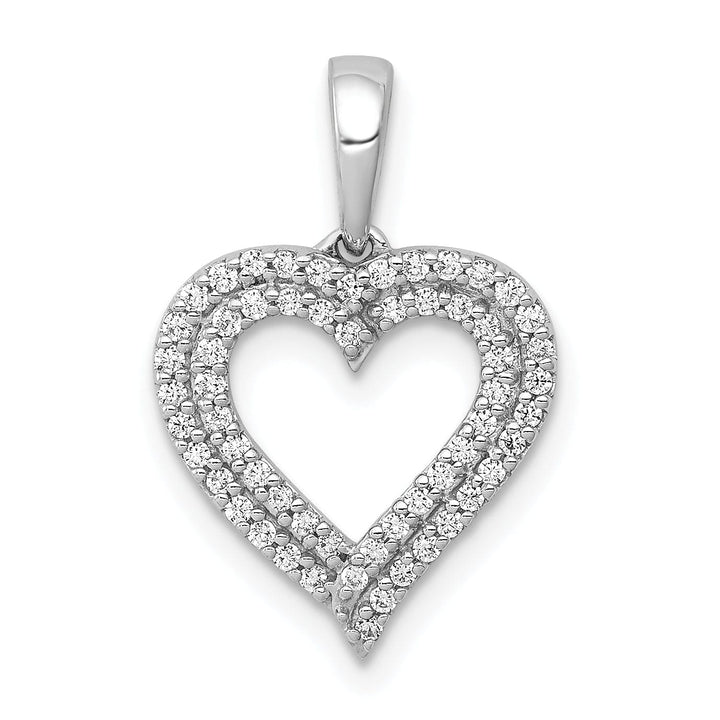 Lovely Rita's Pendants & Charms 14k White Gold Open Back Polished Finish 1/4ct Round Diamond 2-Row Design Heart Charm Pendant