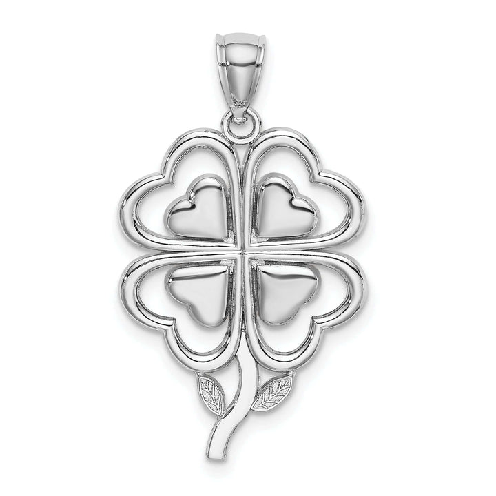 Lovely Rita's Pendants & Charms 14K White Gold Open Back Polished Finish 4-Leaf Clover With Heart Design Charm Pendant